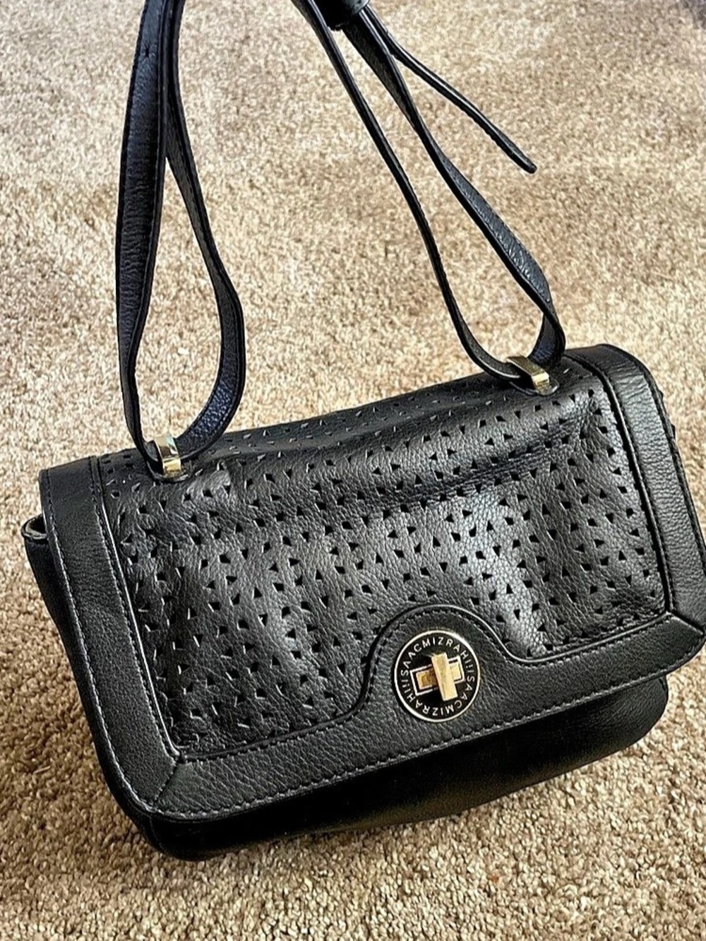 Sacrima Perforated Shoulder Bag in Black